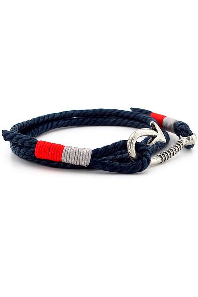 Solfera Fisherman Fisherman Fishing Line Hook - Navy Blue, Red, Gray, Tied, Three Rows Men's Bracelet M060A