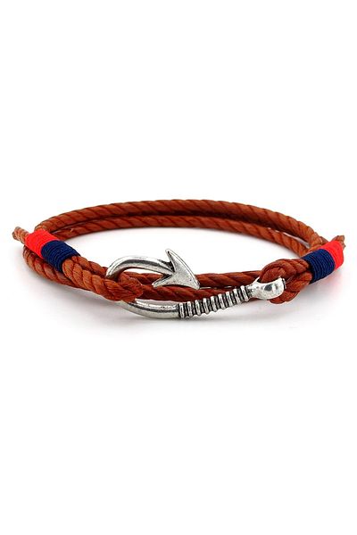 Solfera Men's Bracelet - Fisherman Fishing Rod, Red Navy, Cinnamon Rope, Tied Three Rows M060B