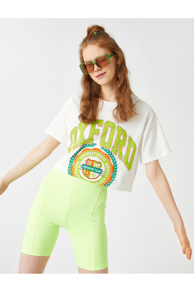 Koton Μπλουζάκι με κοντό μανίκι με λαιμόκοψη Oversize College