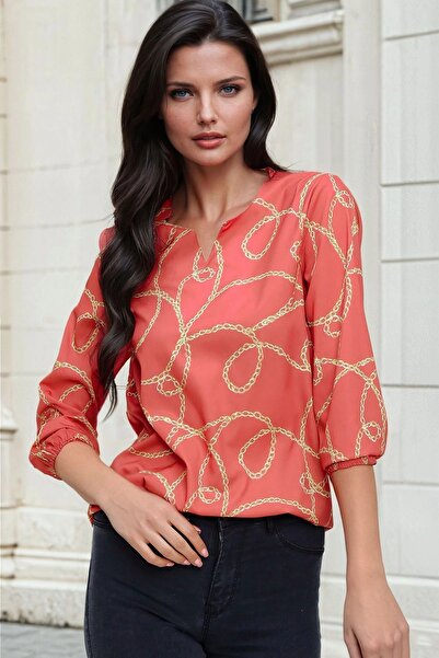 Juuuj Μπορντό, μοτίβο αλυσίδας, λεπτομέρεια ελαστικού μανίκι, μπλούζα