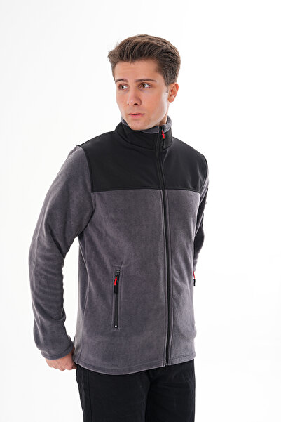 VEGA PORT Men's Gray Full Zipper Waterproof Softshell Garnished Fleece Jacket