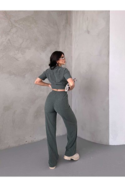 Xenthe Kadın Kısa Kol Bisiklet Yaka Alt-Üst Pantolon Bluz Takım