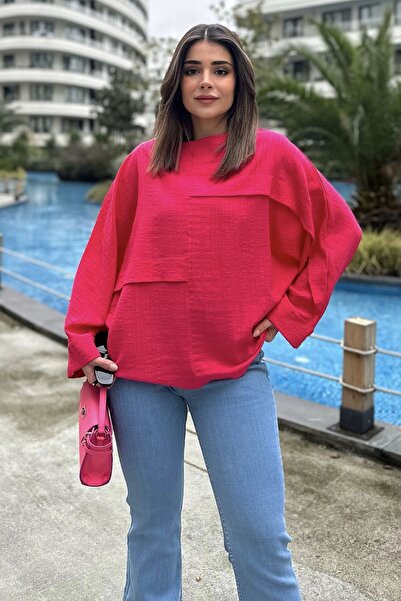 Juuuj Дамски двоен широк маншет във цвят на фуксия, прилеп ръкав, декоративен...