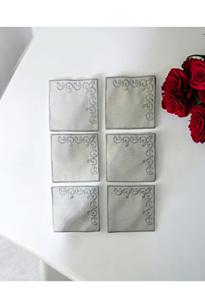 gkzglass home dekor 6 قطع من منديل الكوكتيل المطرز من قماش الكتان وقاعدة أكواب