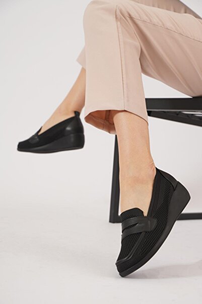 Moda Pie Molna Kuşaklı Triko Kadın Dolgu Ayakkabı Siyah