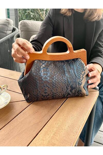 JOPHIEL Raphael - Ahşap Burslu Kumaş Çanta, Clutch, El Çantası, Portföy, Kadı...