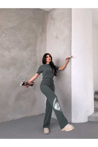 Xenthe Kadın Kısa Kol Bisiklet Yaka Alt-Üst Pantolon Bluz Takım