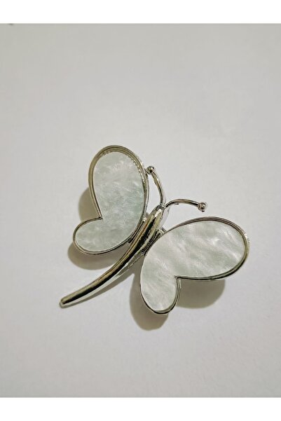ESJ Sedef Taşlı Kelebek Çocuk Broş Renk: Gümüş Ebat: 3,5*3,5 cm