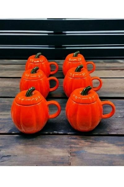 DS Home&Design 6-Piece Ceramic Lid Pumpkin Mug - Spice Holder with Lid 200ml Mug Cup