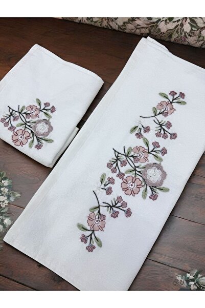 TUTUYA TEXTIL مجموعة مناشف ومناشف هدية مطرزة باللون الكريمي ثلاثية الأبعاد للفتيات من ماركة Unsal