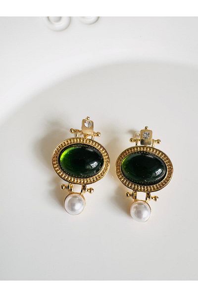 DEVİ fashion Green Vintage Earrings 4 cm