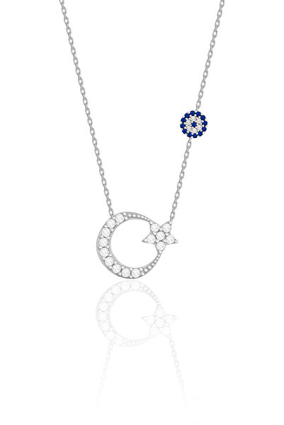 SİLVERA TELKARİ Türk Bayrağı Kolye Gümüş Ay Yıldız Kolye Küçük Boy 925 Ayar S...