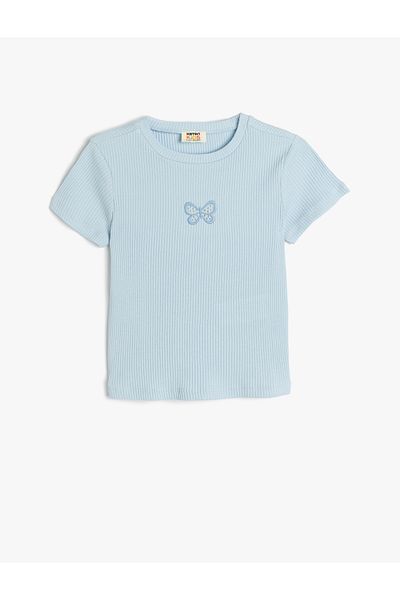 Koton Tricou crop din bumbac cu nervuri, cu detaliu de broderie fluture