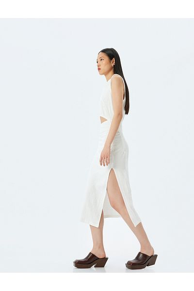 Koton Midi Length Window Detailed Slit Sleeveless Dress Wrap