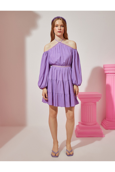 Koton Balloon Sleeve Mini kötőfék nyakú váll melletti ruha