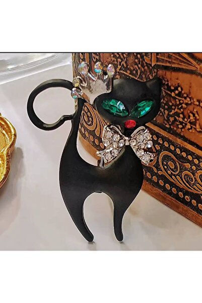 ESJ Kraliçe Papyonlu Sosyete Kedi Kadın Broş Detay: Gümüş Renk   Ebat: 3,8*2,8 cm