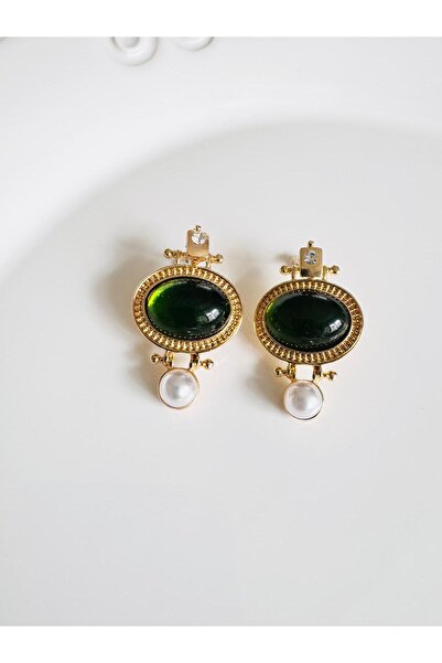 DEVİ fashion Yeşil Vintage Küpe 4 cm