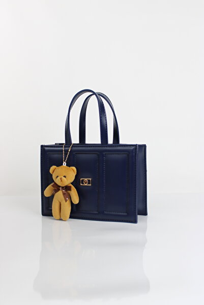 mossi Navy Blue Faux Leather Women's Small Bag - Long Strap Plush Charm Gift