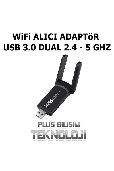 Plus Bilişim Wifi Alıcı Adaptör AC1200 Mbps Usb 3.0 Çift Antenli 2.4 ve 5 Ghz Destekli Tak Kullan