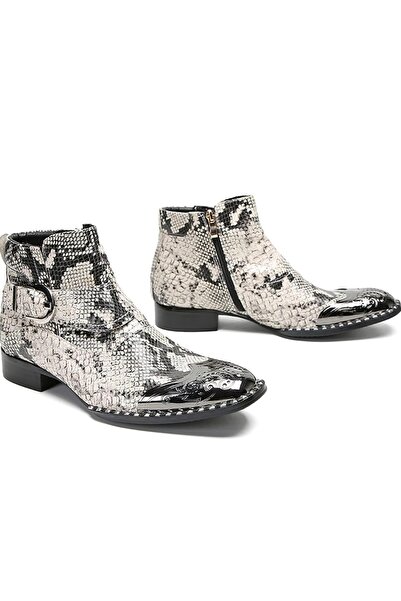 ARDSU Erkek Metal-Kare Burun, Yılan Derisi Dokulu Bot,