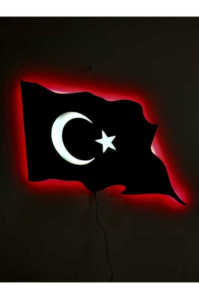 sem concept Ledli, Işıklı Türk Bayrağı Tablosu, Dekoratif Ahşap Bayrak Tablo, Led Tablo
