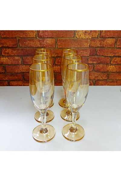 Paşabahçe Lava 6-Person Bistro Gold Colored Coffee Side Water Glass Honey Colored