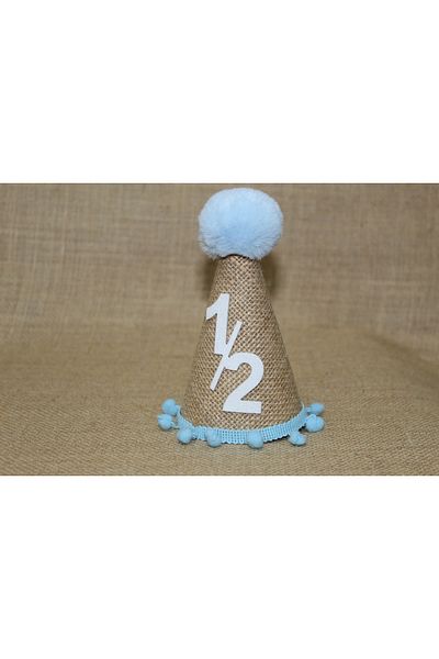 asöy Half Age Hat 6 Months Hat Jute Fabric Blue Pompom Hat Straw Hat