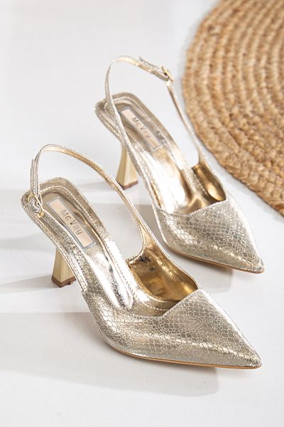 Mc vay Shoes Γυναικεία παπούτσια Stiletto με χρυσή πόρπη Stiletto με χρυσό κομμάτι γυαλιστερό δέρμα