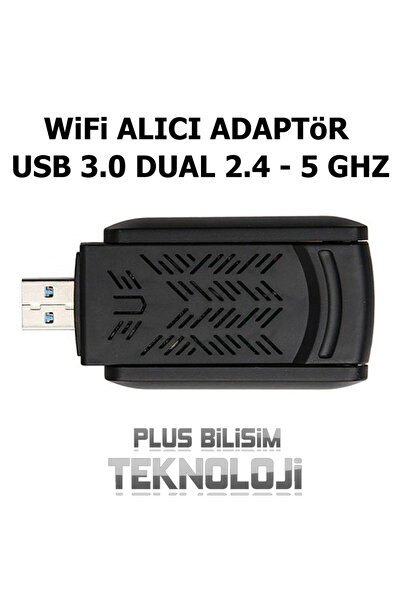 Plus Bilişim Wifi Alıcı Adaptör AC1200 Mbps Usb 3.0 Çift Antenli 2.4 ve 5 Ghz Destekli Tak Kullan