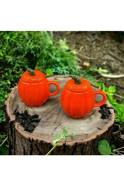 DS Home&Design 2-Piece Ceramic Lids Pumpkin Mug - Spice Holder with Lids 200ml Mug Cup