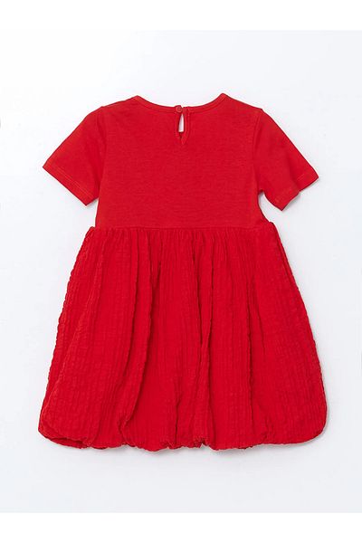 LC Waikiki Baby Red Embroidered Crinkle Drawstring Girl's Dress