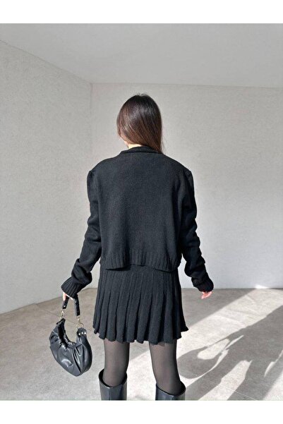 Lusin Black Knitwear Cardigan, Blouse and Vest - 3-Piece Women's Set S/M