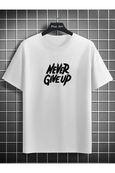 Pisa Art Λευκό μπλουζάκι Never Give Up με στάμπα