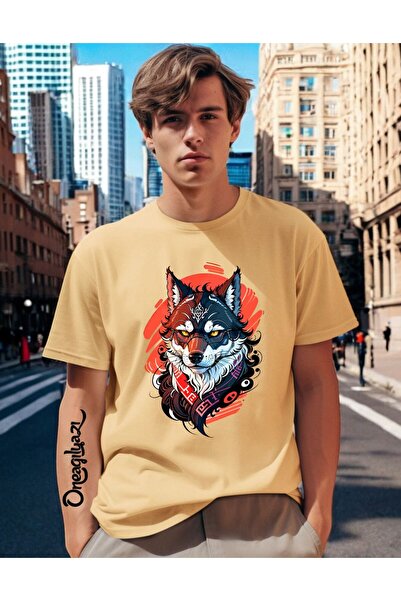 H&GHAMLEGİYİM Wolf Printed Men's Oversize T-Shirt