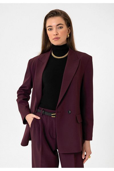 Antioch Burgundy Women's Double Breasted Closure Oversize Blazer Jacket