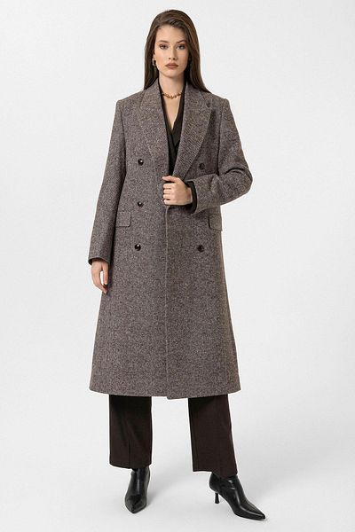 Antioch Brown Women's Houndstooth Patterned Double Breasted Coat