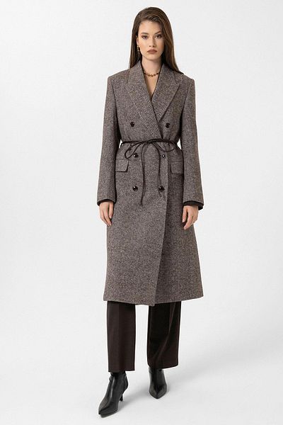 Antioch Brown Women's Houndstooth Patterned Double Breasted Coat