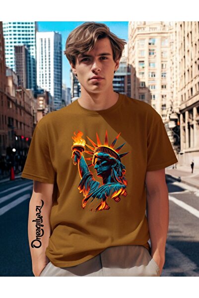 oneagılyazı Statue of Liberty Printed Men's Oversize T-Shirt