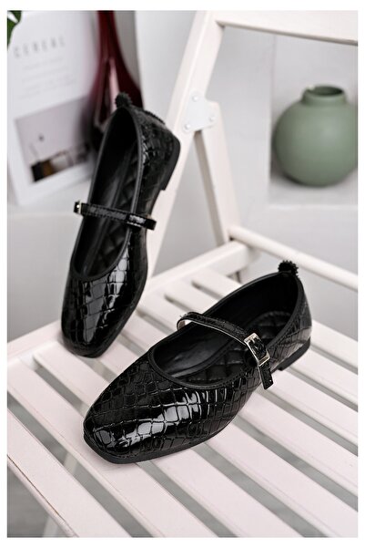 Modafırsat Women's Flats Black Banded Belted Lightweight Comfortable Stylish Business Office Daily Shoes