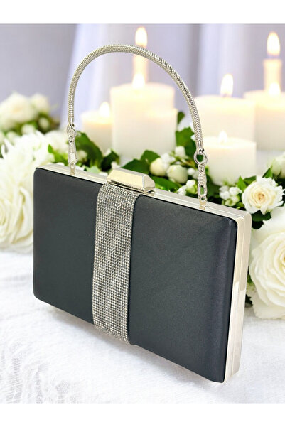 Generic Brand Black Color Satin Rosegold Stone Women's Evening Dress Bag Even...
