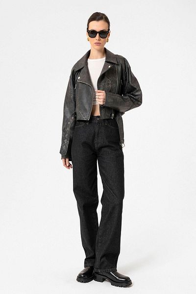 Antioch Black Women's Faux Leather Crop Biker Jacket
