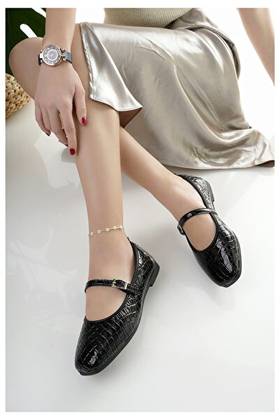 Modafırsat Women's Flats Black Banded Belted Lightweight Comfortable Stylish Business Office Daily Shoes