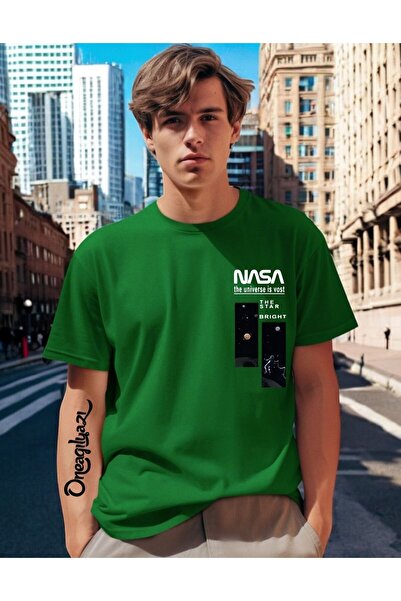 H&GHAMLEGİYİM Nasa Printed Men's Oversize T-Shirt