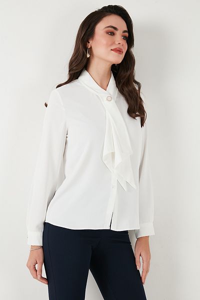 Lela Standard Fit Rhinestone Button Scarf Collar Long Sleeve Shirt Shirt 611Go00333