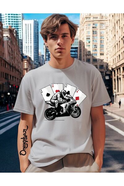 oneagılyazı Мъжка тениска с принт на мотоциклет