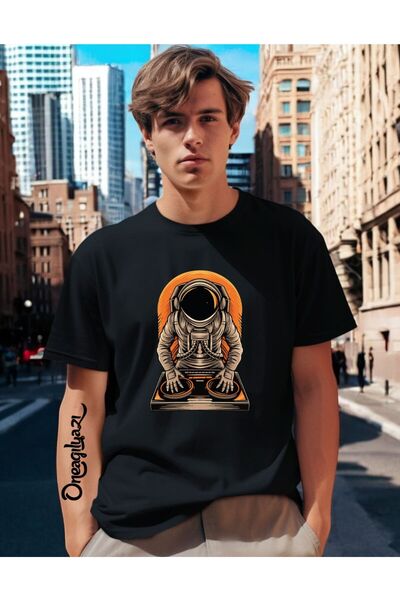 oneagılyazı Tricou oversize pentru bărbați cu imprimeu astronaut