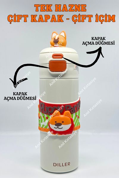 Vagonlife 520 ml Cute Tongues and Dog Double Cap Steel Thermos