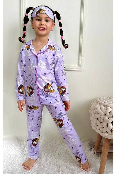 ARBİ kids Female Child Purple Starry Elsa Button Pajamas Include Eye Patch
