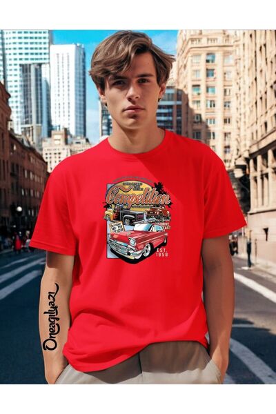 H&GHAMLEGİYİM Car Printed Men's Oversize T-Shirt