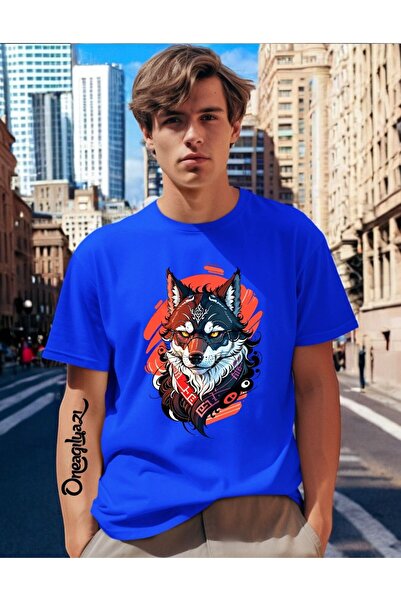 oneagılyazı Мъжка тениска с голям размер с принт на вълк